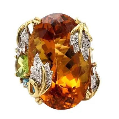18k Two-Tone Ring with Citrine, Blue Topaz, Peridot, and Diamonds