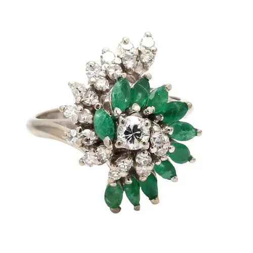 14K White Gold Emerald and Diamond Ring Size 7
