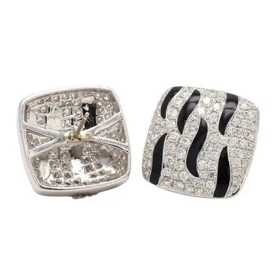 Diamond and Black Enamel Earrings