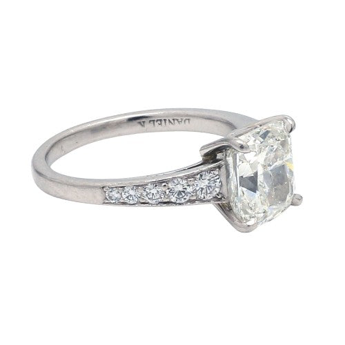 Platinum Ring with Cushion Cut J SI1 Diamond and Diamond Accents