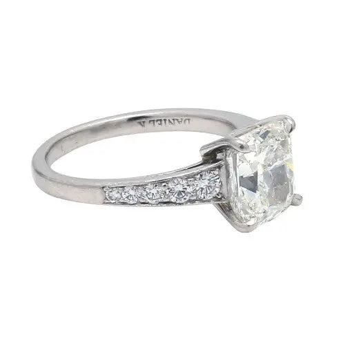 Platinum Ring with Cushion Cut J SI1 Diamond and Diamond Accents