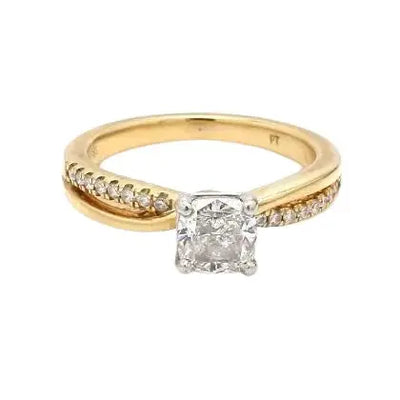 14k Two-Tone Cushion Cut Diamond Ring