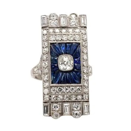 Diamond and Sapphire Platinum Estate Ring Sz.7