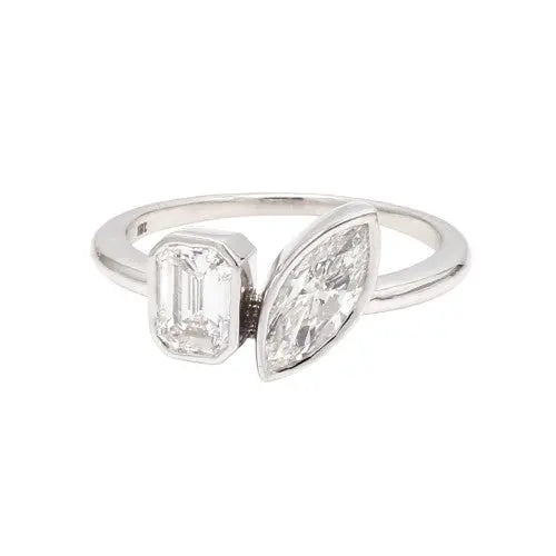 Emerald and Marquise Diamond Duo Ring – GIA Certified