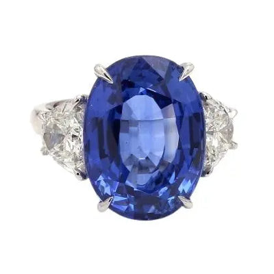 Oval Sapphire and Half-Moon Diamond Ring