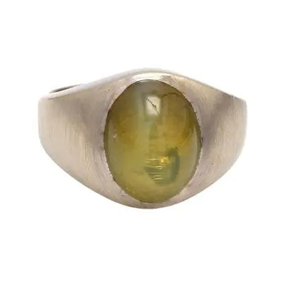 10.00ct Oval Cabochon Chrysoberyl 14K White Gold Ring- Sz. 7.5