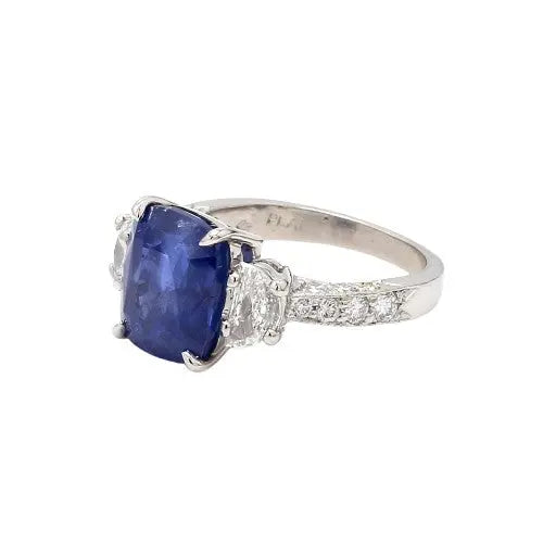 Estate Blue Sapphire & Diamond Platinum Ring Sz. 4.5