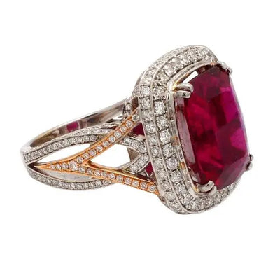 8.18ct Rubellite Tourmaline Cushion Cut & Diamond Ring