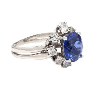 4.37ct Oval Blue Sapphire and Diamond Ring Sz. 8.75