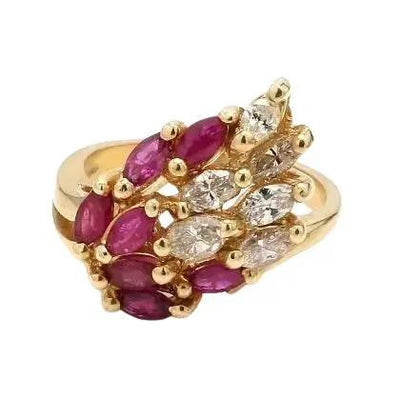 14K Yellow Gold Ring with Rubies and Marquise Diamonds