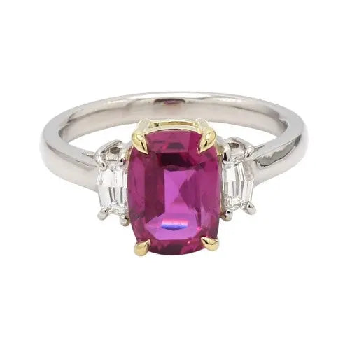Cushion Ruby Ring with Shield-Cut F VS1 Diamond Accents