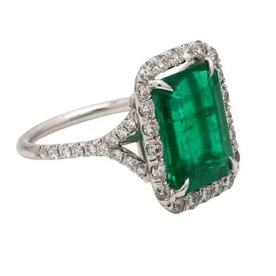 Platinum Ring with Emerald Cut Emerald and Diamond Accents
