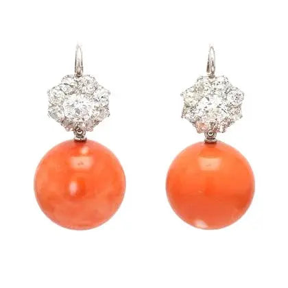 Coral and Mixed-Cut Diamond Earrings
