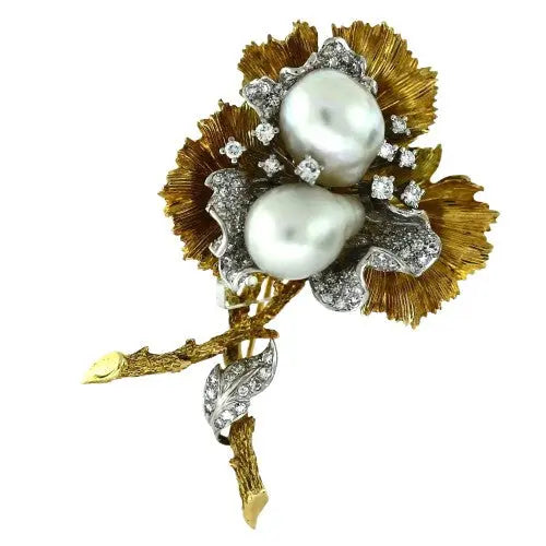 Tiffany & Co. Diamond and Baroque Pearl Pin, Maple Leaf Collection