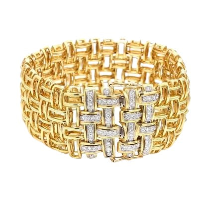 Garavelli Woven Link Gold Bracelet with Diamonds