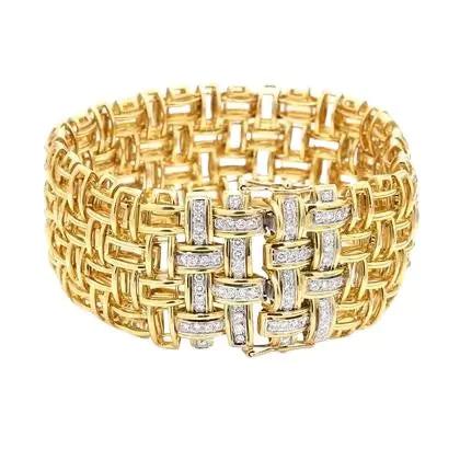 Garavelli Woven Link Gold Bracelet with Diamonds