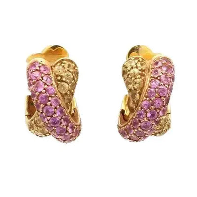18K Yellow Gold Earrings with Pink and Yellow Sapphires
