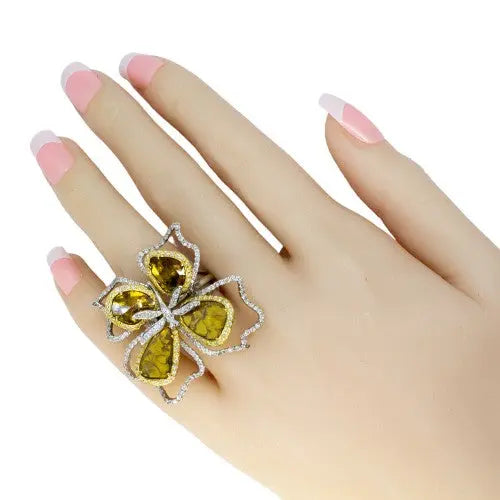 6.14ctw Yellow Diamond Slices Floral Dragonfly Ring