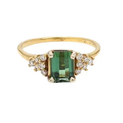 14K Yellow Gold Tourmaline and Diamond Ring Size 7.5