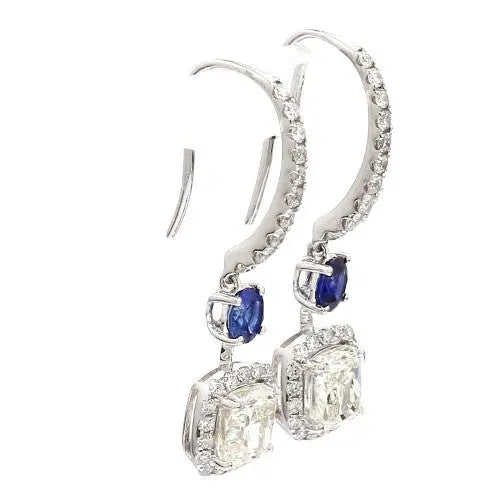 Diamond & Sapphire 2-Stone 18K White Gold Earrings