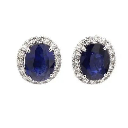 Oval Sapphire Earrings with Round Diamond Accents