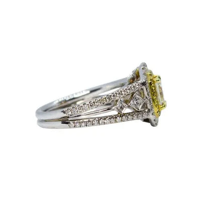 Fancy Light Yellow Radiant & Round Diamond Ring