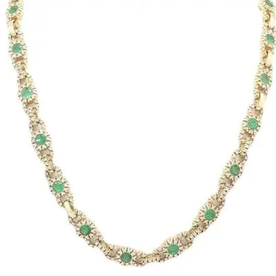 14K Yellow Gold Necklace with Emeralds and Diamonds