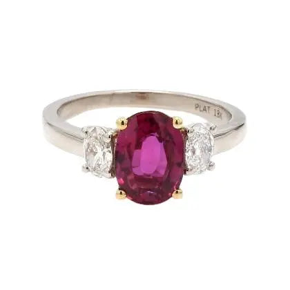 Oval Ruby Ring with Oval Diamond Accents