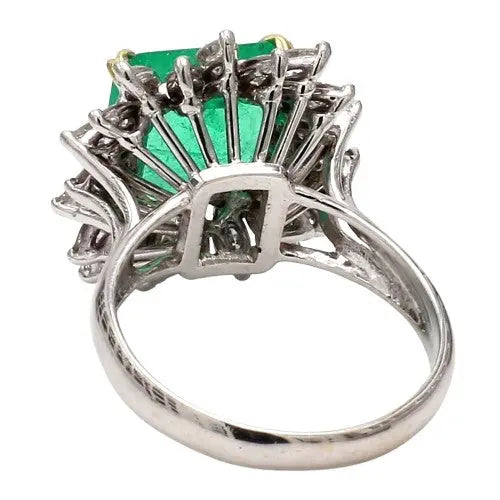 Square Emerald 14K Ring with Marquise Diamond Accents
