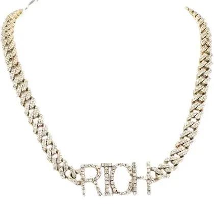 10K Yellow Gold "Rich" Curb Link Necklace with Diamonds