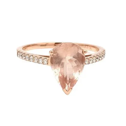 14K Rose Gold Morganite and Diamond Ring Size 8