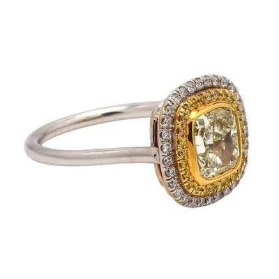 2.08ct Yellow Diamond Radiant Cushion Double Halo Ring