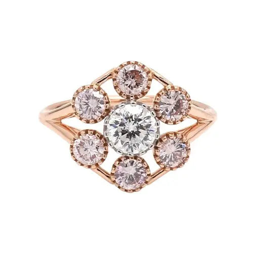 Diamond & Pink Diamond Accent Gold Estate Ring Sz. 6.5