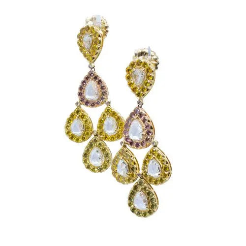 8.33ctw Pink and Yellow Diamond Rose Cut Chandelier Earrings