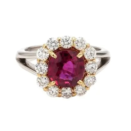 Ruby Ring with Round Diamond Accents