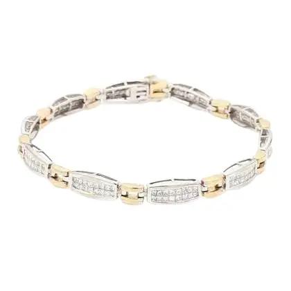 14k White & Yellow Gold Bracelet with Princess Cut Diamonds