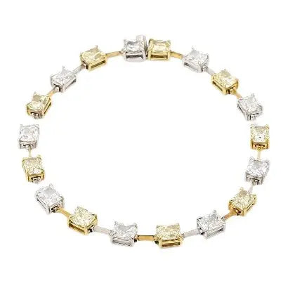9.51ctw Yellow and White alternating Cushion Diamond Bracelet