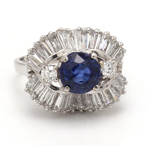 Ballerina Ring with Round Sapphire, Baguette & Diamond Accents