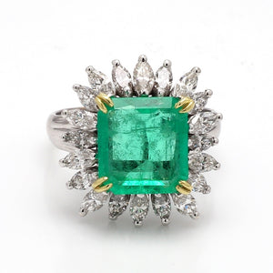 Square Emerald 14K Ring with Marquise Diamond Accents