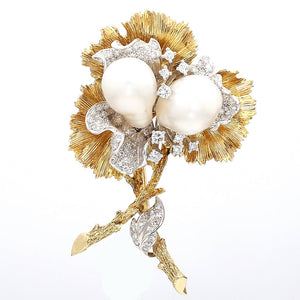 Tiffany & Co. Diamond and Baroque Pearl Pin, Maple Leaf Collection