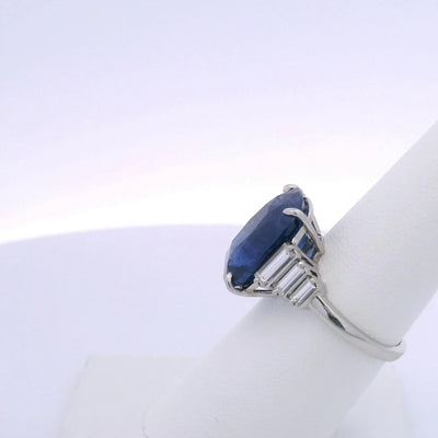 12.92CTW CUSHION SAPPHIRE & 0.66 BAGUETTE CUT DIAMOND RING