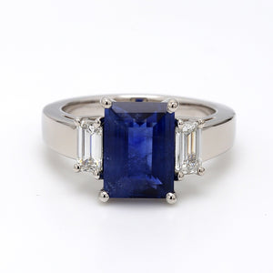 Emerald Cut Sapphire & Diamond Platinum Estate Ring Sz. 6.5