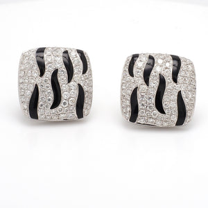 Diamond and Black Enamel Earrings