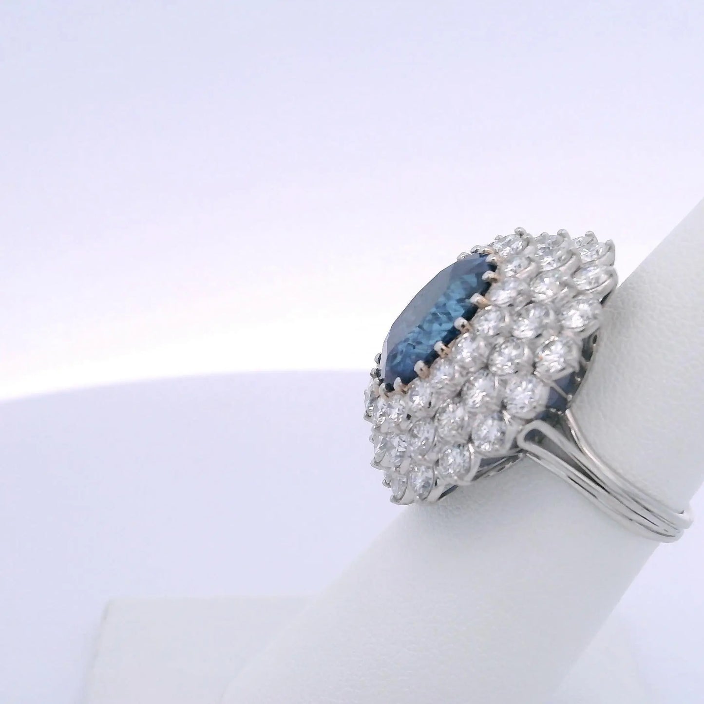 12.10CTW OVAL SAPPHIRE BURMA NO HEAT & 4.35CTW ROUND BRILLIANT CUT DIAMOND RING