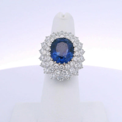 12.10CTW OVAL SAPPHIRE BURMA NO HEAT & 4.35CTW ROUND BRILLIANT CUT DIAMOND RING