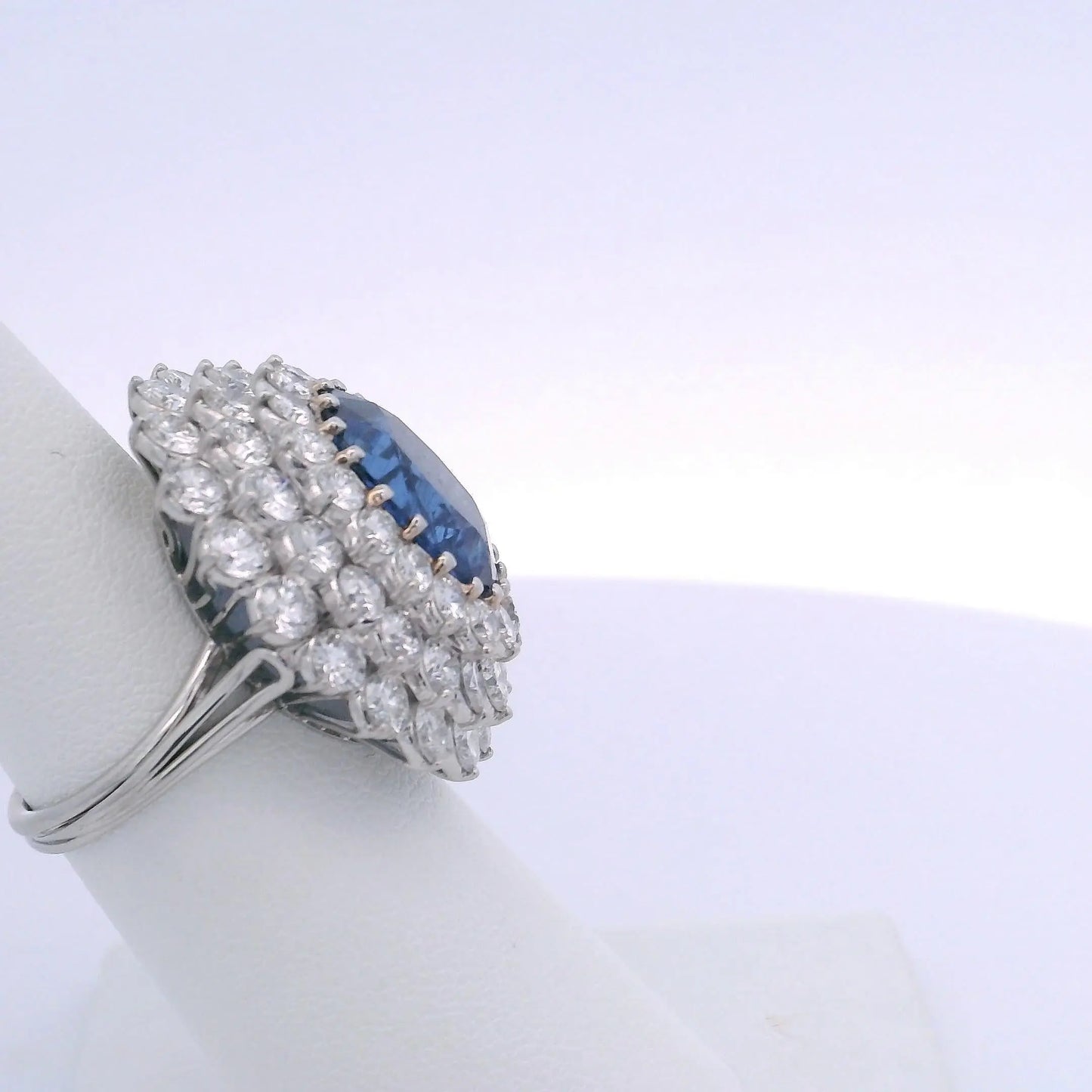 12.10CTW OVAL SAPPHIRE BURMA NO HEAT & 4.35CTW ROUND BRILLIANT CUT DIAMOND RING