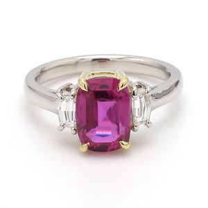 Cushion Ruby Ring with Shield-Cut F VS1 Diamond Accents