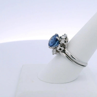 4.37CTW OVAL BLUE SAPPHIRE & 1.00CTW ROUND BRILLIANT CUT DIAMOND RING