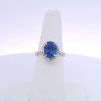 5.03CTW OVAL SAPPHIRE & 0.40CTW ROUND BRILLIANT CUT DIAMOND RING