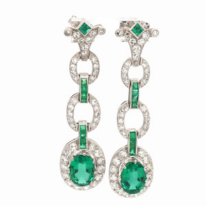 Emerald & Diamond Estate Drop Earrings with Emerald Accents